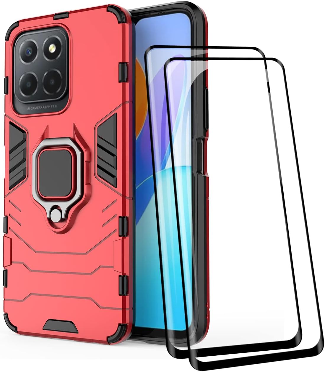 COMAKU Cover Antiurto Per Honor X6 / X8 5G – Custodia TPU+PC Con Anello Porta E Supporto Magnetico Nero - 2