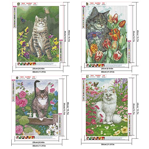 4 Pack Cat Diamond Painting Kits 5D Full Diamond Painting Crystal Cross Stitch Embroidery Set Diamond Art With Diamond Painting Tools Diy Diamond Dots Bead Art Kits For Home Wall Decor 12X16 Inch #TOP1