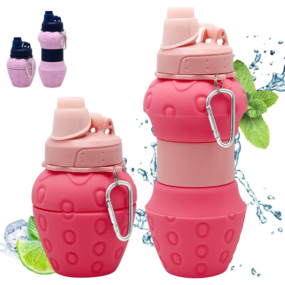 WATMHHJQ Silicone Collapsible Water Bottle - 16oz Leakproof BPA-Free Portable Sports Cup, for Outdoor Hiking Gym Travel