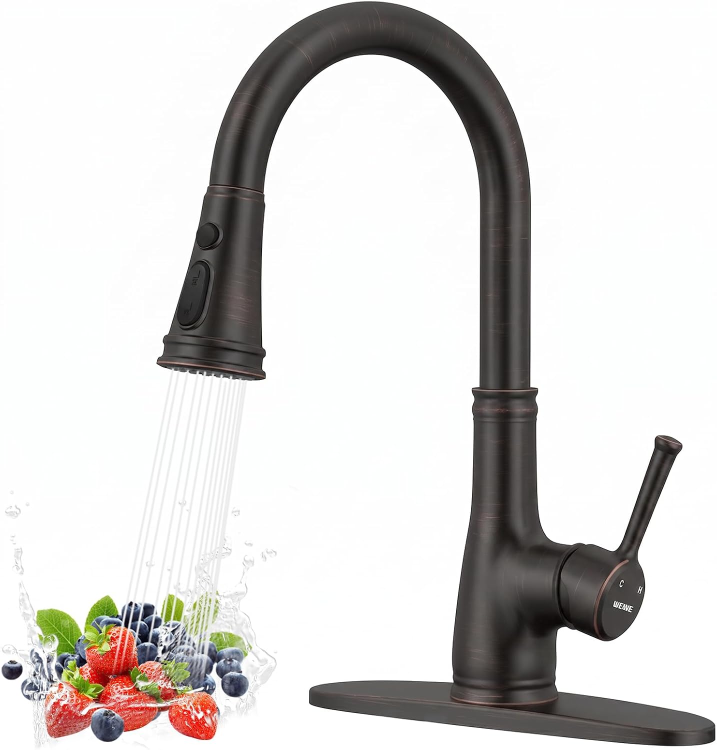 WEWE Vintage Kitchen Faucet with Pull Down Sprayer, Stainless Steel 1 or 3 Hole High Arc Single Handle Antique Sink Faucet for Classic Modern Ktichen, Oil Rubbed Bronze Bar & Prep Sinks