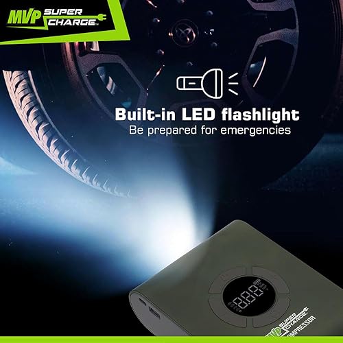 Miniatura 6 de MVPSupercharge - Compresor de aire para inflador de neumáticos, batería recargable de iones de litio de 10000 mAh, con adaptadores para coches,
