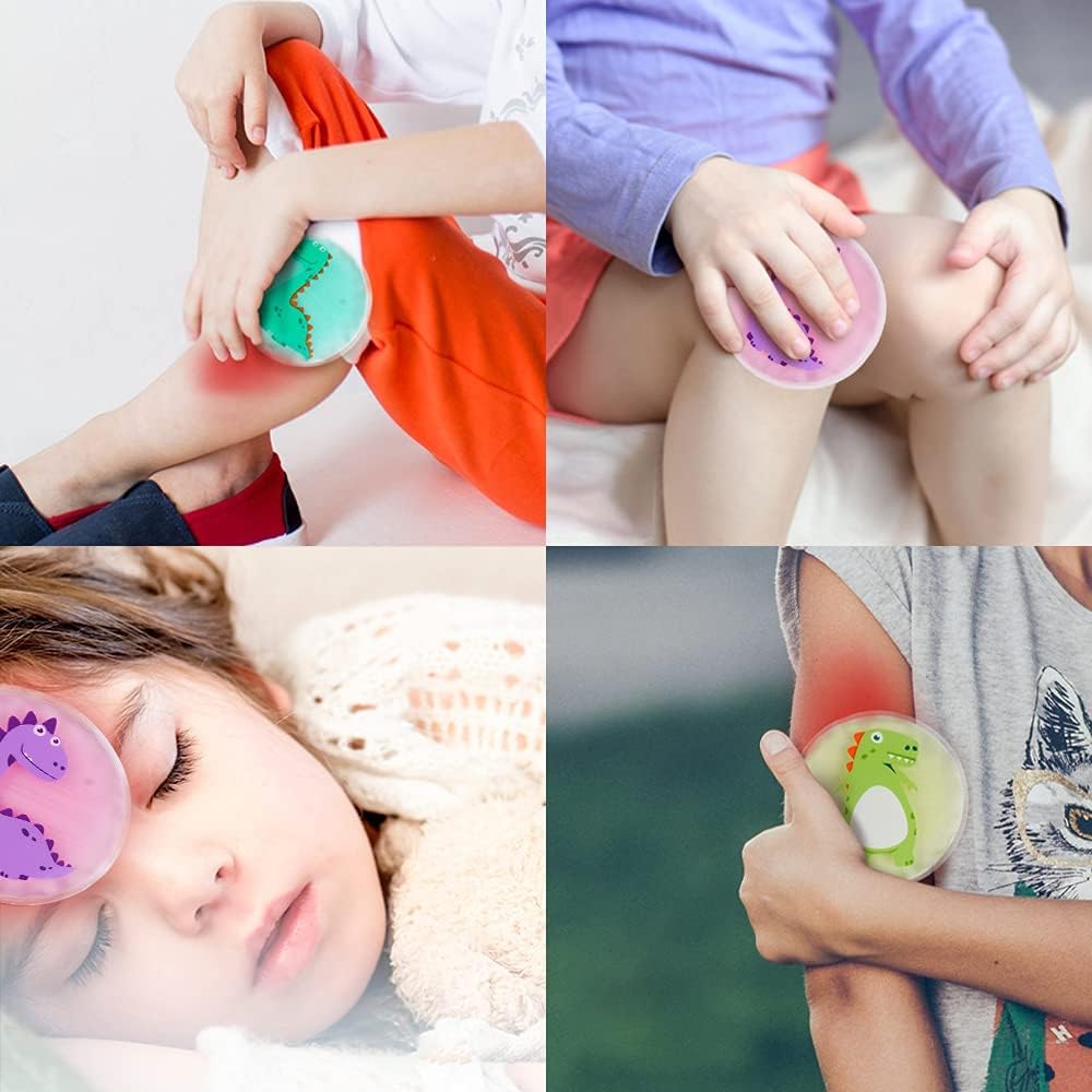 Hilph® Bundle of 3 Dinosaur Kids Ice Packs for Injuries + 3 Boo Boo Ice Packs with Soft Cover for Kids Injuries