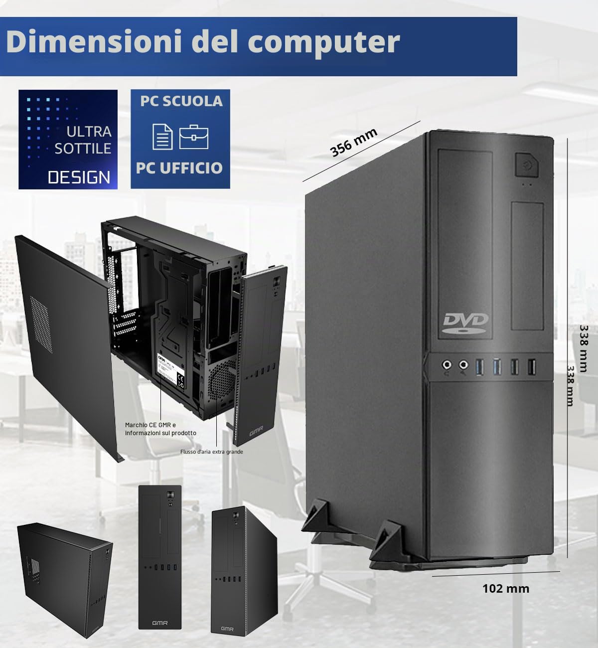 GMR Ultra Slim i7 Office PC - Business Office Computer | 3 anni di garanzia | 32 GB di RAM | 4000 GB SSD | DVD±RW | USB 3 | Windows 11 Prof | Bluetooth WiFi