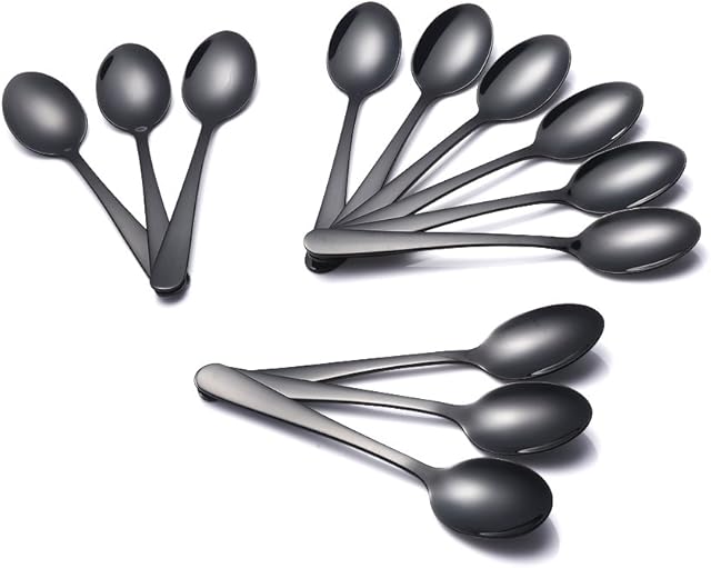 Buyer Star Teaspoons 12pcs Black Coffee Spoons Metal 5.5'' Mini spoon 304 18/10 Stainless Steel Tea Spoon