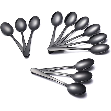 SEESHINE Schwarze Dessertlöffel 6er Set - 16,5cm Edelstahl Teelöffel Für Kaffee & Dessert