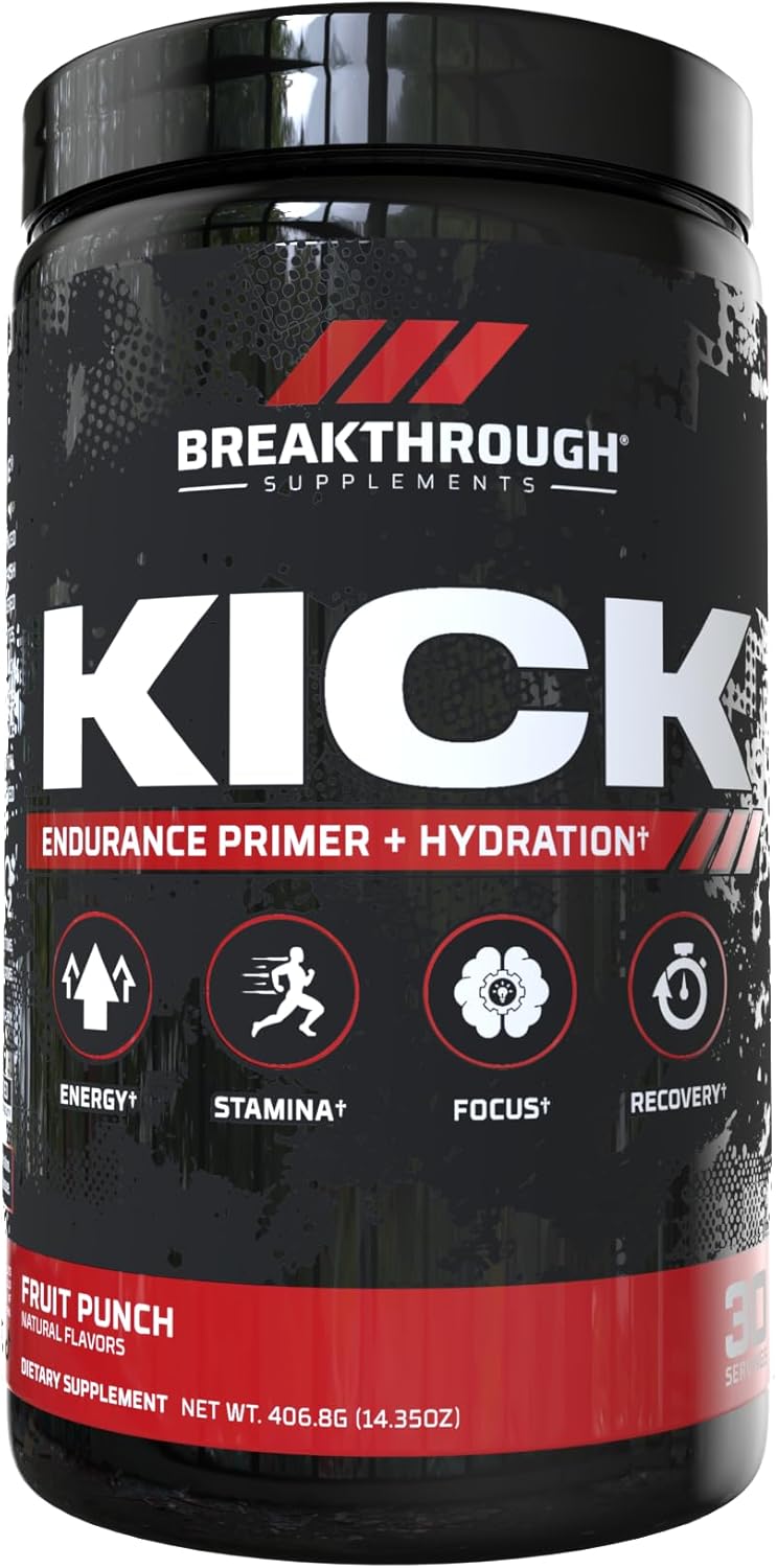 Kick Endurance Primer & Hydration Support | Pre-Workout and Training Supplement | BCAAs, Natural Caffeine, Coconut Water – (30 Servings, Fruit Punch)