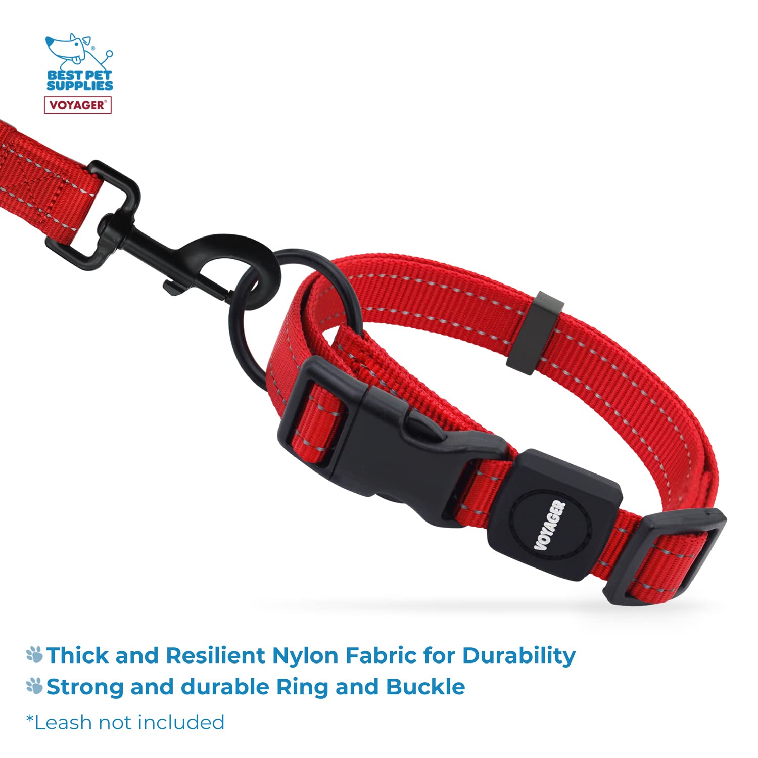 Best Pet Supplies Reflective Dog Collar with Adjustable Length, Heavy-Duty Buckle, and Strong Leash D-Ring, Training, Walking - Image 3