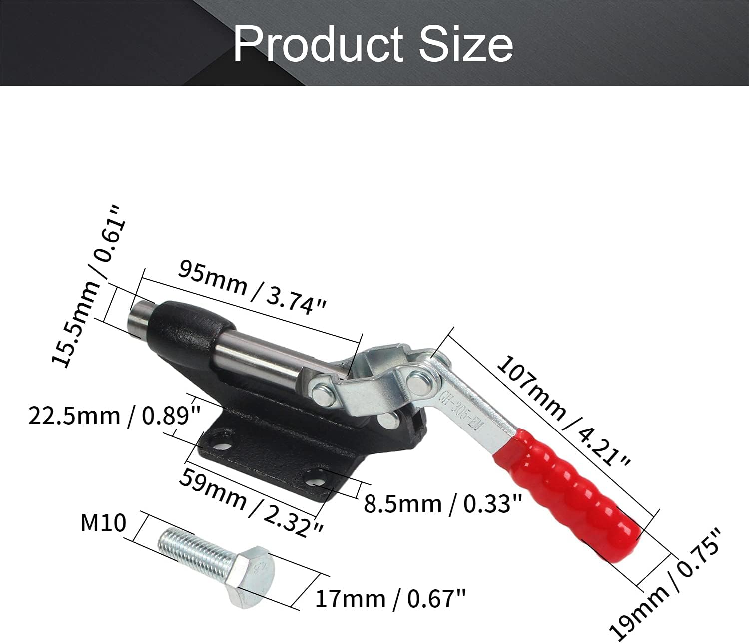Utoolmart Adjustable Toggle Clamp, Push Pull Action, 851 Lbs Capacity, High Carbon Steel, Red