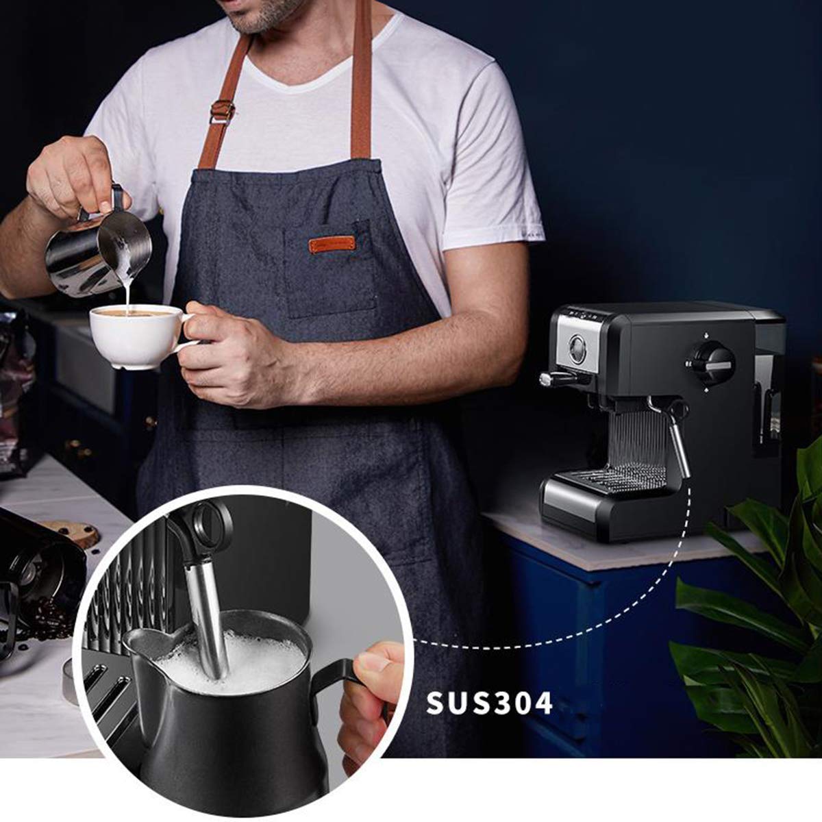 Ekspres Do Kawy Espresso 20 Barów, Capuccino, Spienianie Mleka, 1250 W, Pojemność Dyszy Parowej 0,97 L, Wyjmowana Tacka Ociekowa, Kompatybilna Z Przygotowywaniem Na