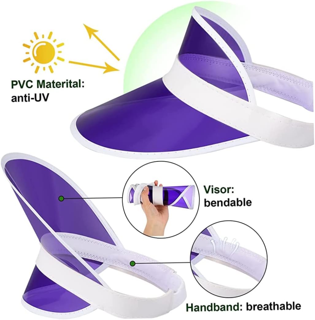 Unisex Sun Visors Plastic Clear Cap with UV Protection Candy Color Transparent Tourist Visor Cap Colorful Hat 14 Pack
