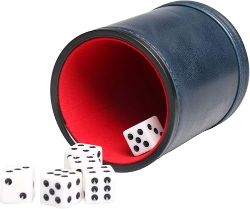 Juego de Taza de Dados de Cuero Sintético Azul con 6 Dados Forro de Felpa Silencioso al Sacudir para Jugar Dados Mentirosos, Farkle, Yahtzee, Juegos