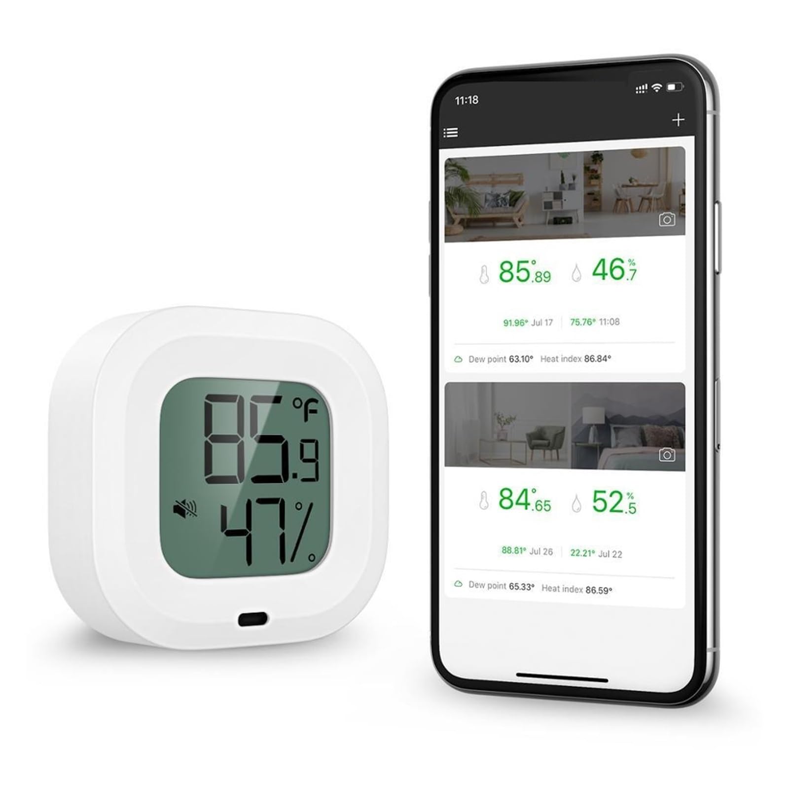 Bezprzewodowy Termometr Higrometr Mini Bluetooth 5.0 Alarm Czujnika Temperatury Wilgotności Wbudowany Dokładny Monitor(White)