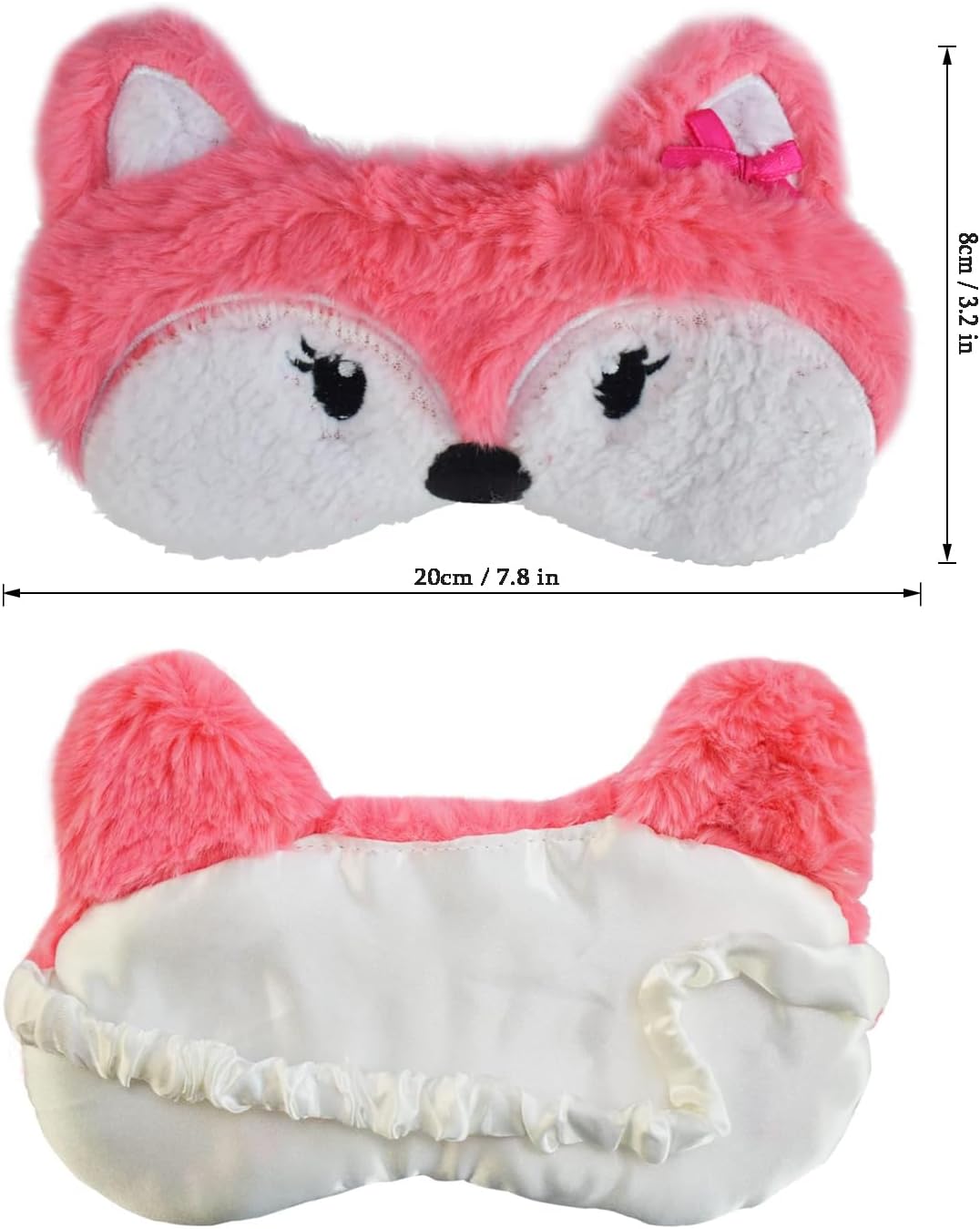 Ulife Mall Cute Pink Fox Kids Eye Masks, Fluffy Soft Silk Plush Pink Fox Sleep Eye Mask Plush Cartoon Eye Cover Novelty Personalised Travel Blindfold for Kids Girls Boys Women-Pink
