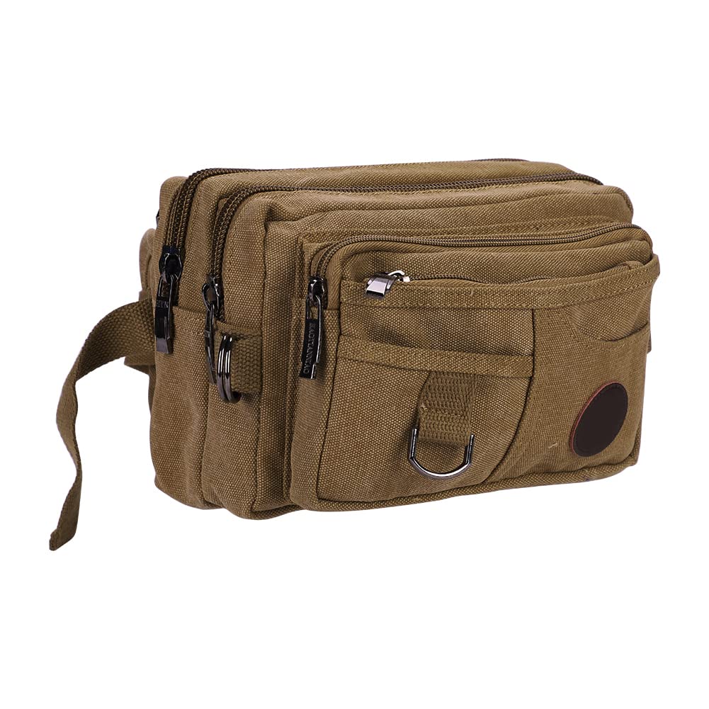 Canvas Waist Bag with Belt Bumbag Wallet Money Pouch Wash Shaving Bag Fanny Pack with 7 Pockets for Men Women