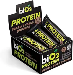 Barra de Proteína biO2 Protein Cacau, Maca Peruana e Pasta de Amendoim, Caixa com 12 unidades de 45 g, Vegana e sem Glúten