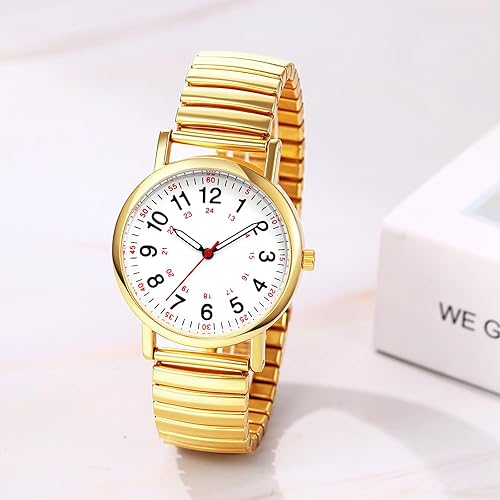 Miniatura 2 de Avaner Relojes de banda elástica para mujer correa elástica para mujer, esfera grande, oro y plata, cuarzo fácil de leer, reloj de pulsera