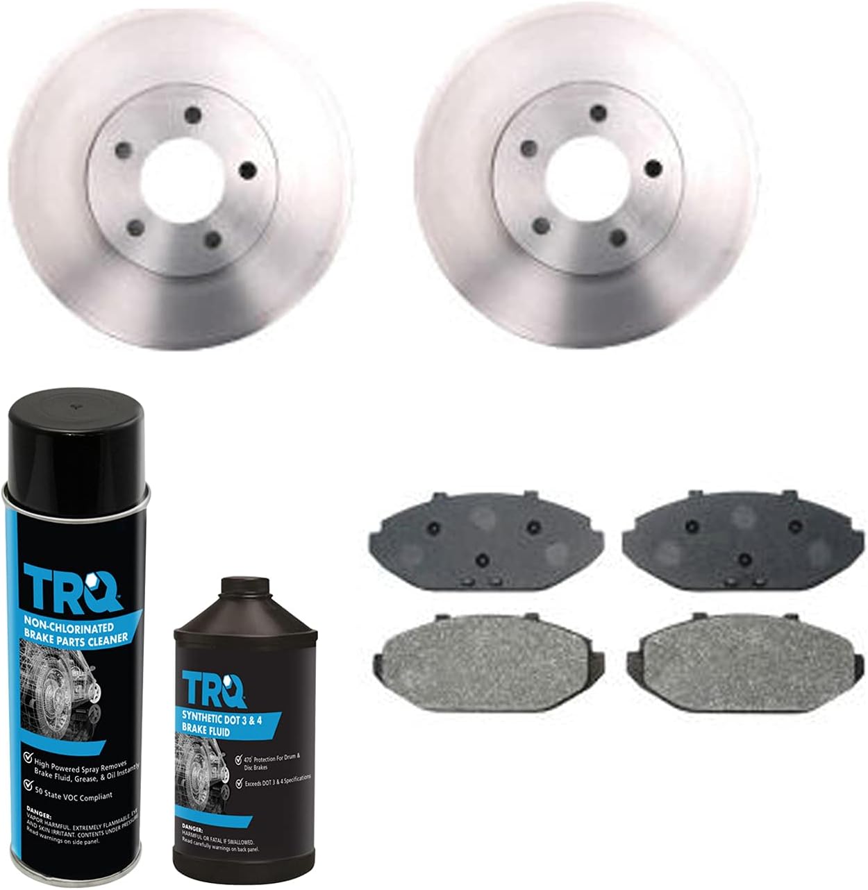 TRQ Front Brake Pad & Rotor Kit Brake Chemical Kit Brake Pads Brake Rotor Semi-Metallic Compatible with 1998-2002 Ford Crown Victoria Lincoln Town Car Mercury Grand Marquis