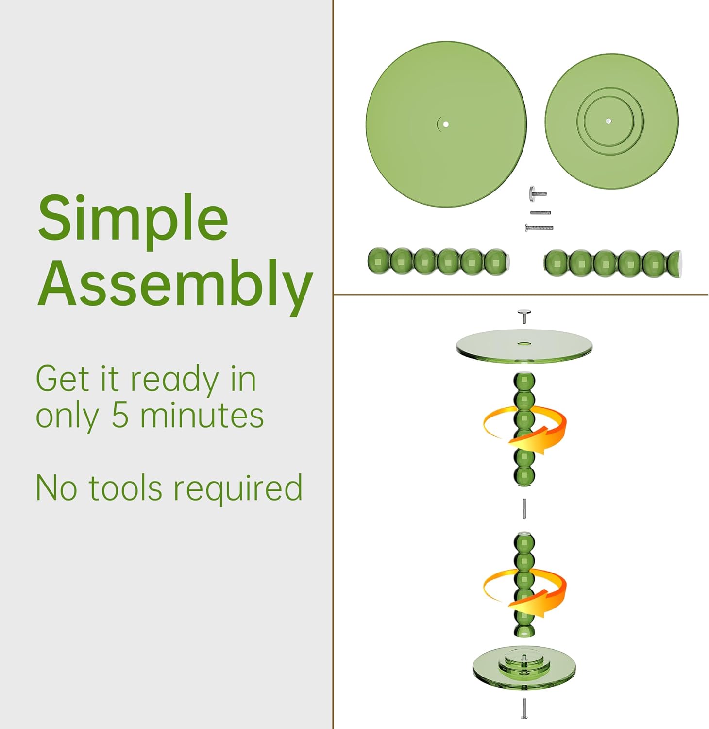 Acrylic Side Table, End Table Round Top with Solid Post for Living Room, Bedroom, Balcony, Easy Assembly (Pedestal, Green)