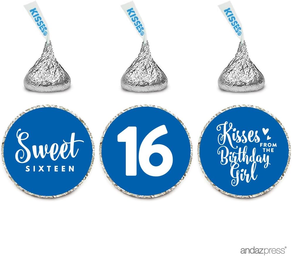 Andaz Press Chocolate Drop Labels Trio, Fits Kisses, Sweet 16 Birthday, Royal Blue, 216-Pack