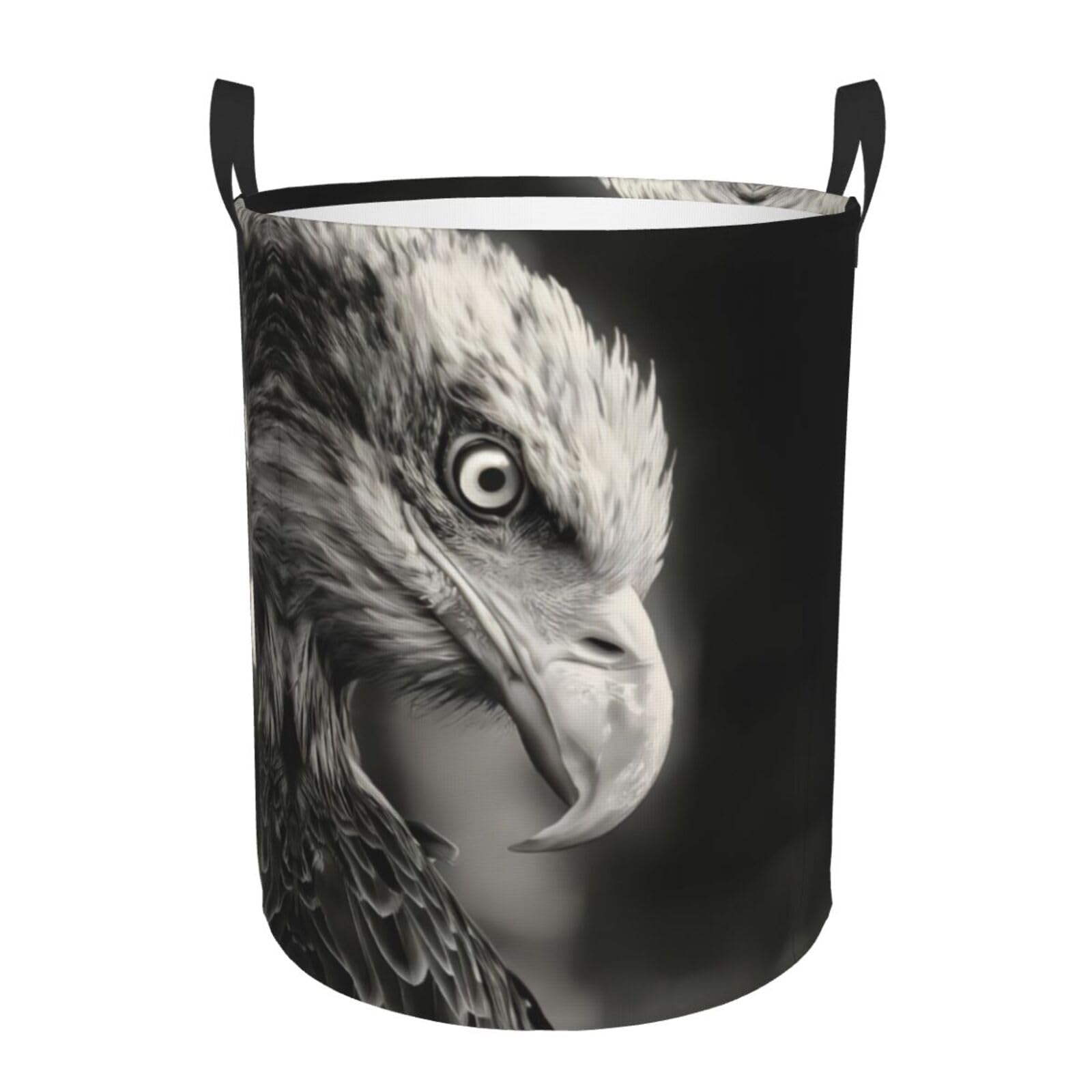 S Circular Hamper – Collapsible Eagle black and white Print Laundry Basket
