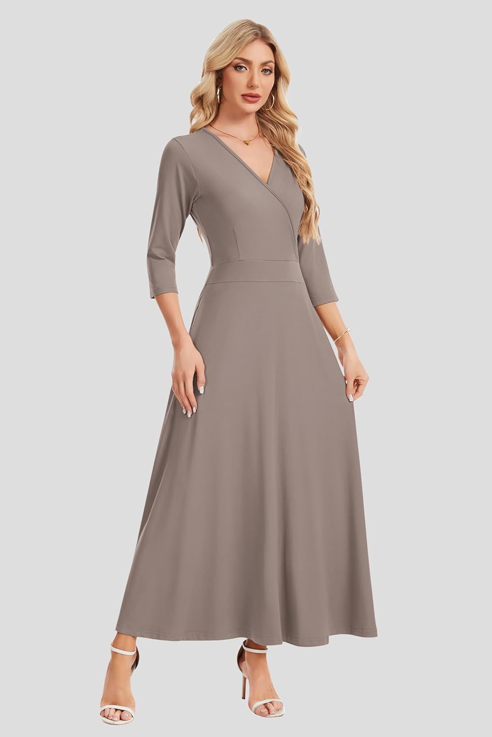 AUSELILY Maxi Dresses for Women 3/4 Sleeve V Neck Wrap Casual Loose Floral Long Dresses with Pockets All-Season - Image 2