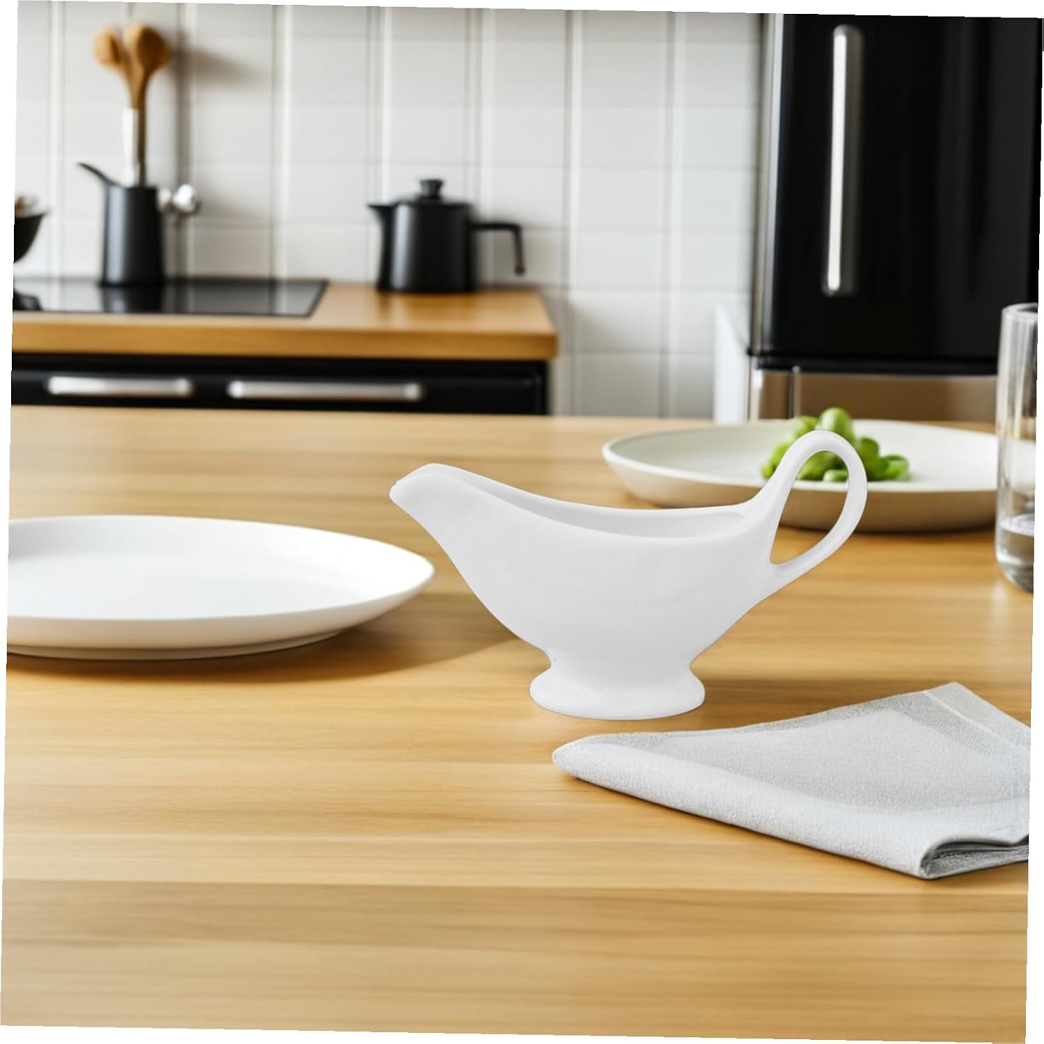 Ceramic Gravy Sauce Boat with Handle Dripless Pour Spout for Condiments Seasoning Dressings Hot Cold Serving Home Kitchen Party