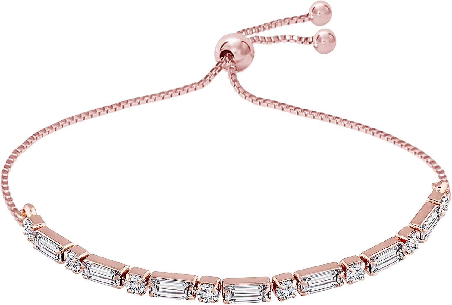 I Jewels Rose Gold Plated Cubic Zirconia Adjustable Bracelet Jewellery with Pull-Chain for Women (ADB161-68)