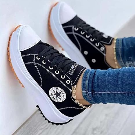 Amazon Co Jp 22年春のスニーカー女性のカジュアルな スポーツシューズ女性のための厚底靴 ファッシュレディーススニーカーカジュアル Size Eu 36 Us 5 Color 黒 ファッション