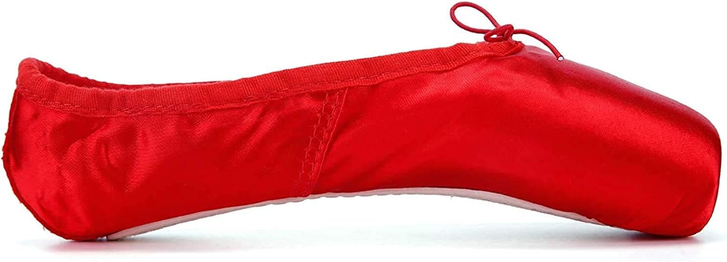 Women Girls Stain Dance Shoe Black & Red & Pink Ballet Pointe Shoes with Toe Pads & Carry Pouch (6 UK Red)