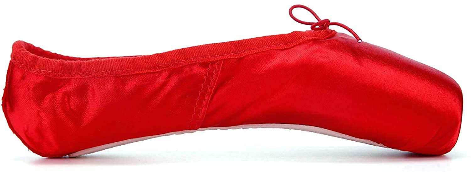 Women Girls Stain Dance Shoe Black & Red & Pink Ballet Pointe Shoes with Toe Pads & Carry Pouch (6 UK Red)