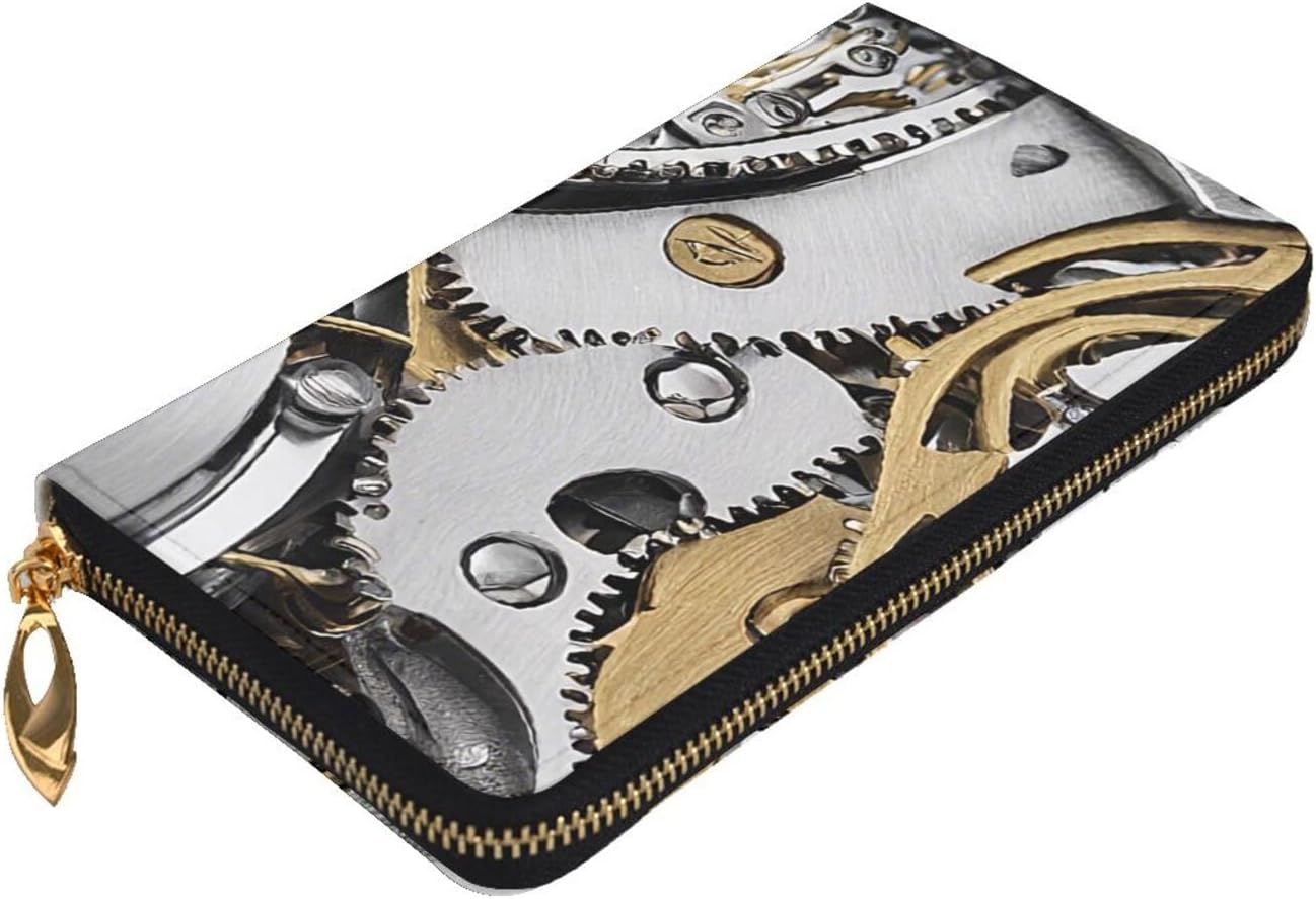 Ultra Fiber Leather Long Handheld Cool Steampunk Gears Wallet, Suit For Daily Use By Men And Women, Can Store Banknotes, Credit Cards, Coins.