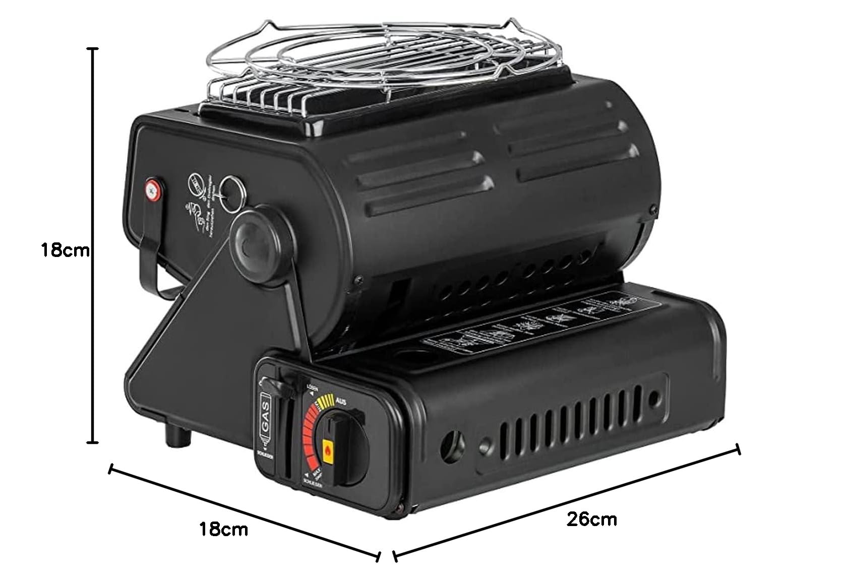 SMH LINE Estufa de camping 2 en 1 + 3 cartuchos de gas de 1,3 kW, calentador de gas de cerámica, camping, calefacción, cartuchos de gas en set
