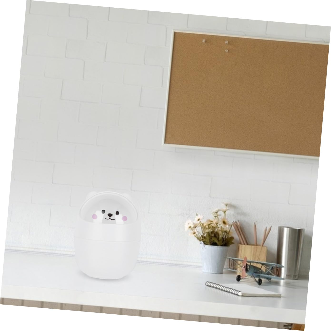 PRETYZOOM Cute Cartoon Mini Trash Can with Lid Space-Saving Desktop Waste Bin for Office Bedroom and Dorm Multi-Functional Storage for Small Items Clamshell Design