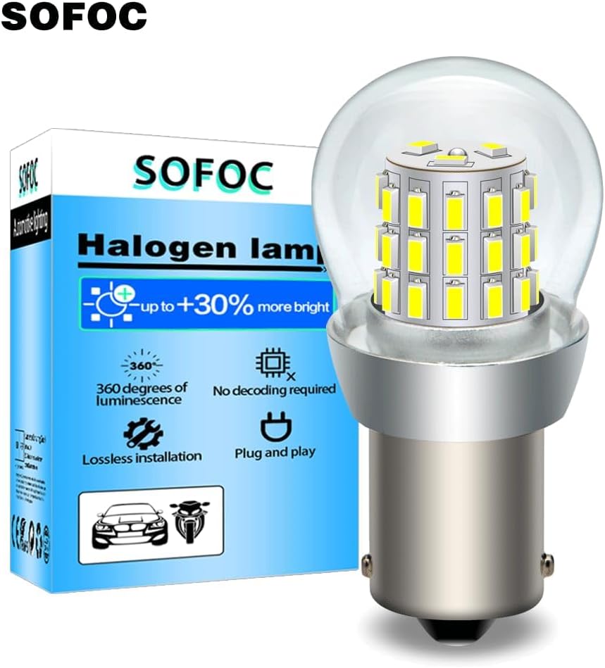 SOFOC P21W 1156 BA15S Bulb LED 6V 12V DC White For RV Camper Dome Light Automotive Reverse Light Rear Fog Lamp DRL 3014 39SMD 1000Lm Brighter 2Pcs image 2
