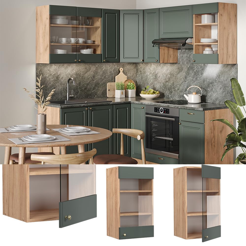 Vicco Mobile da cucina in vetro Fame-Line, Verde-oro rustico, 40 cm, per la combinazione con altri moduli della serie Fame-Line