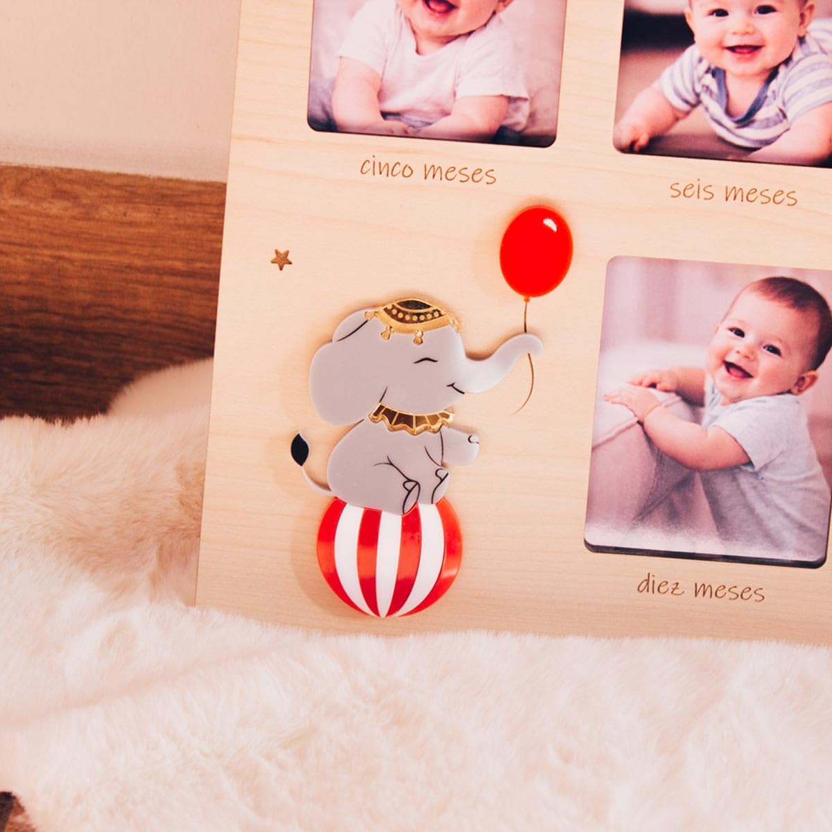 Marco Fotos Primer Año Bebé Personalizado – Marco de Madera con Meses del Bebé – Álbum Recuerdos Recién Nacido – Regalo Nacimiento y Decoración Habitación Infantil