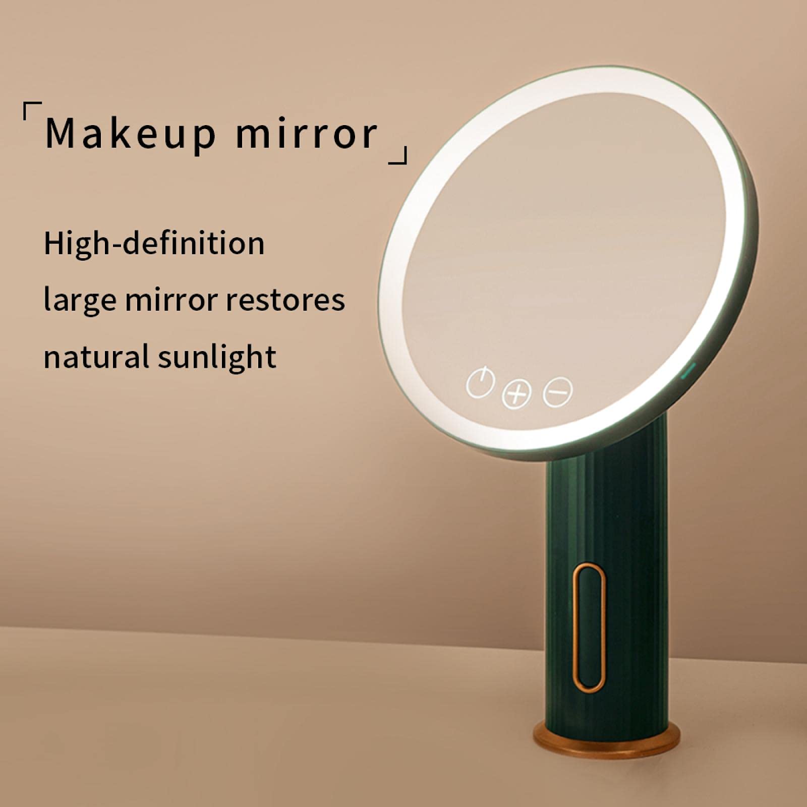 Zielone lusterko do makijażu LED – wolnostojące lusterko kosmetyczne 31,5 x 19 cm, okrągłe obrotowe lusterko kosmetyczne do makijażu i akcesoriów kosmetycznych.
