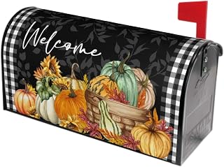 Autumn/Fall Leaf Mailbox Cover Pumpkin and Leaf Magnetic Mailbox Covers Sunflowers Plaid Harvest Mailbox Autumn Thanksgiving Large Post Letter Box Covers Garden Yard Home Decor for Outside 21" x18"