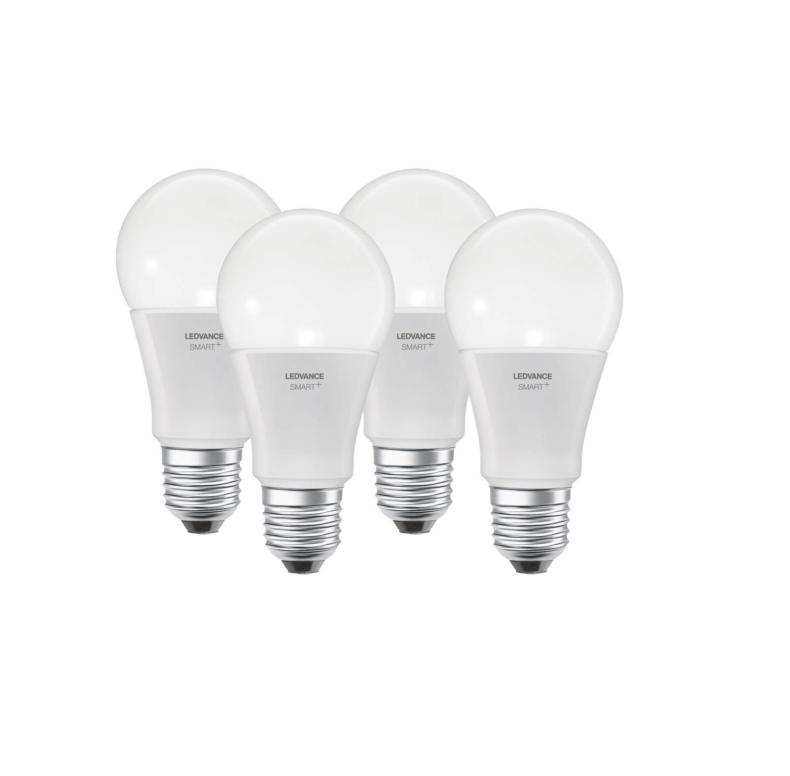 LEDVANCE Lámpara Smart LED, Bluetooth, E27, color de luz variable (2000-6500K), colores RGB cambiables, sustituye lámparas incandescentes 60W,controlable con Google y Alexa, paquete de 4