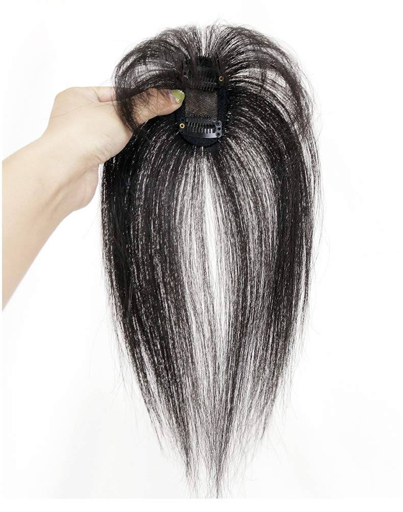 N/H Real Human Hair 3D Air Bangs Lightweight Fake Bangs Naturally Clip in Hairpiece 4x8cm Women Seamless Silk Base Hair Topper Replacement Hairpieces Clip in Bangs 8" Dark Brown