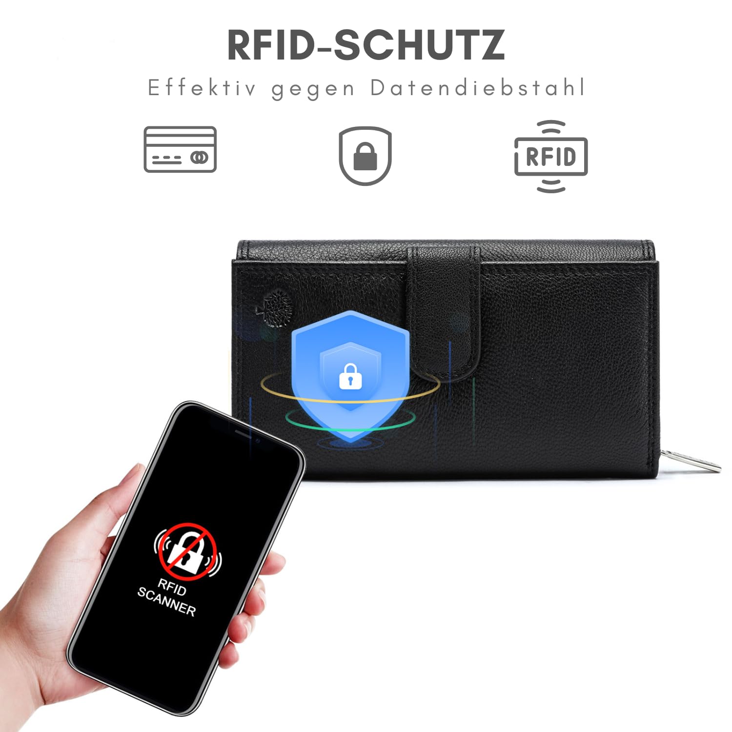 Frentree® Damski portfel z prawdziwej skóry nappa, duży skórzany portfel z ochroną RFID, miękki portfel z prawdziwej skóry, wiele przegródek, brązowy, Premium