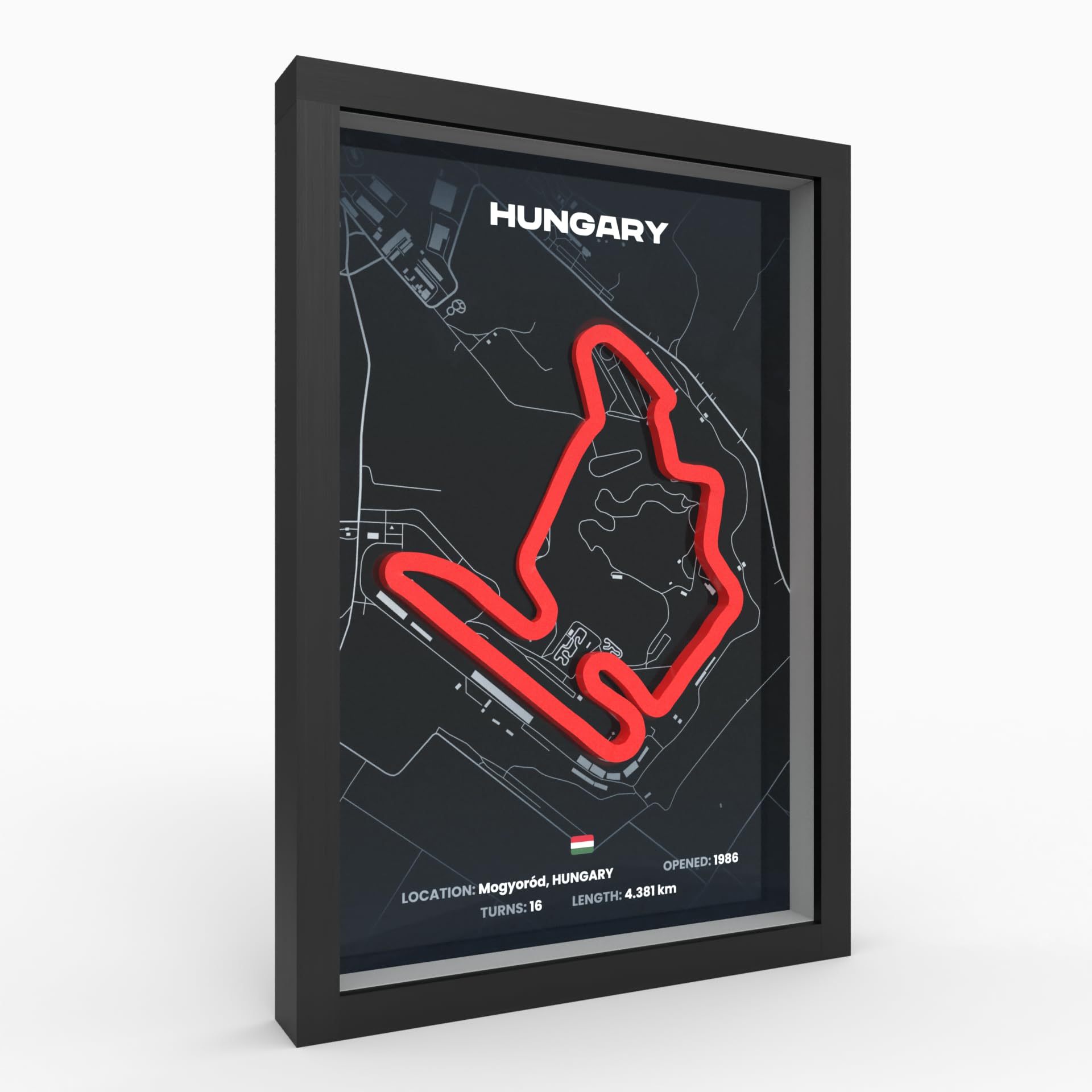 3D Motorsport Poster im Holzrahmen I Hochwertiger 3D Druck I Racetrack I Rennstrecken Poster I Geschenk für Mann oder Motorsportfans zu Weihnachten, Geburtstag