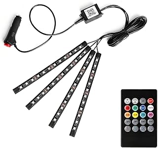4 PCS Car Interior One to Four LED Atmosphere Light, 48SMD Super Bright Voice-Activated Light Strip, Multi-Mode Adjustable USB Plug-and-Play Decorative Light, Universal for Car (Multicolored)