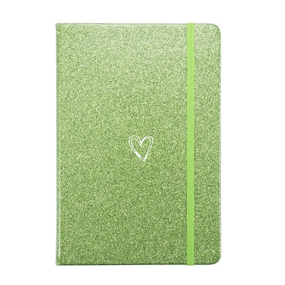 ZTUOK Glitter A5 Notebook, Note Book Journal Notepad,Cute Bling Diary with Heart-Shaped Hardback Cover Notebook for Office School Home Business Writing (Green)