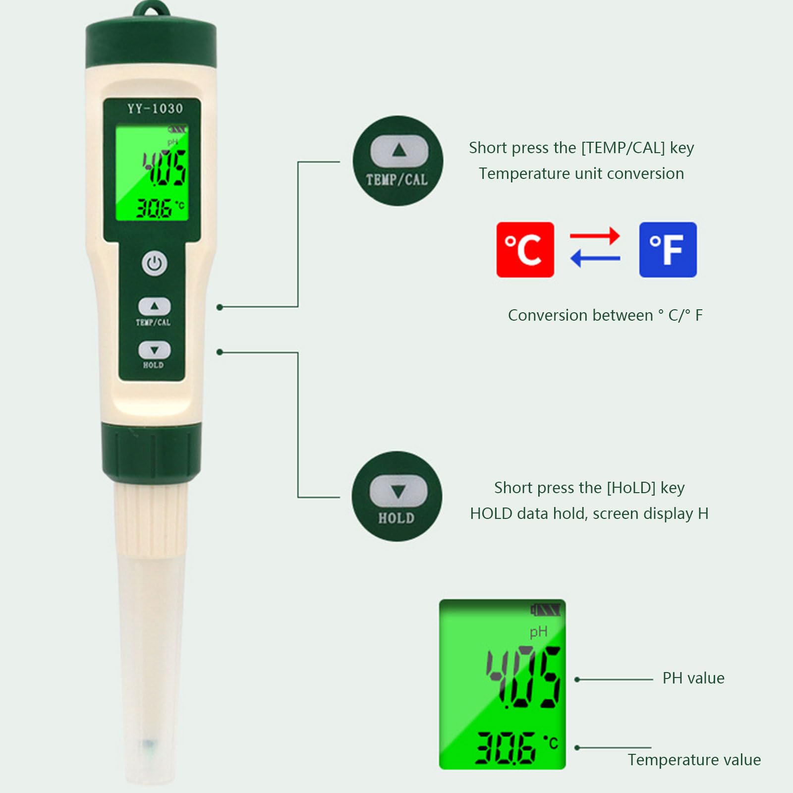 Misuratore di pH del suolo e della carne con display digitale dispositivo test pH facile rilevamento preciso del pH carne misuratore di temperatura del tester ph del suolo
