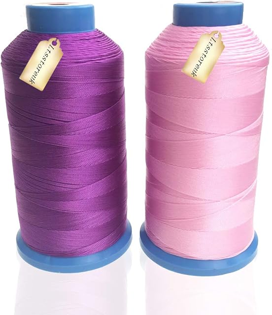 Bonded Nylon Sewing Thread 1500 Yard Size T70#69 for The Upholstery, Drapery, Beading, Luggage, Purses, Leather, Sewing Threads for Sewing Machine Pink and Purple, Set of 2, Ltsstoreuk