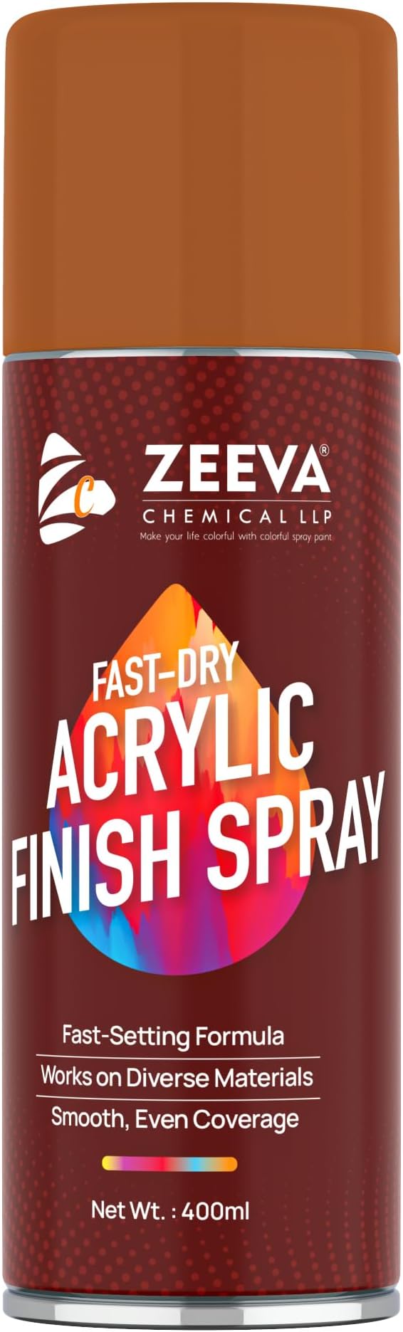 ZEEVA Acrylic Spray Paint, 400ml, Wood Brown Gloss Finish, Quick Dry Multi Surface Paint for Wood, Metal, Plastic, Glass, Canvas, Professional Grade