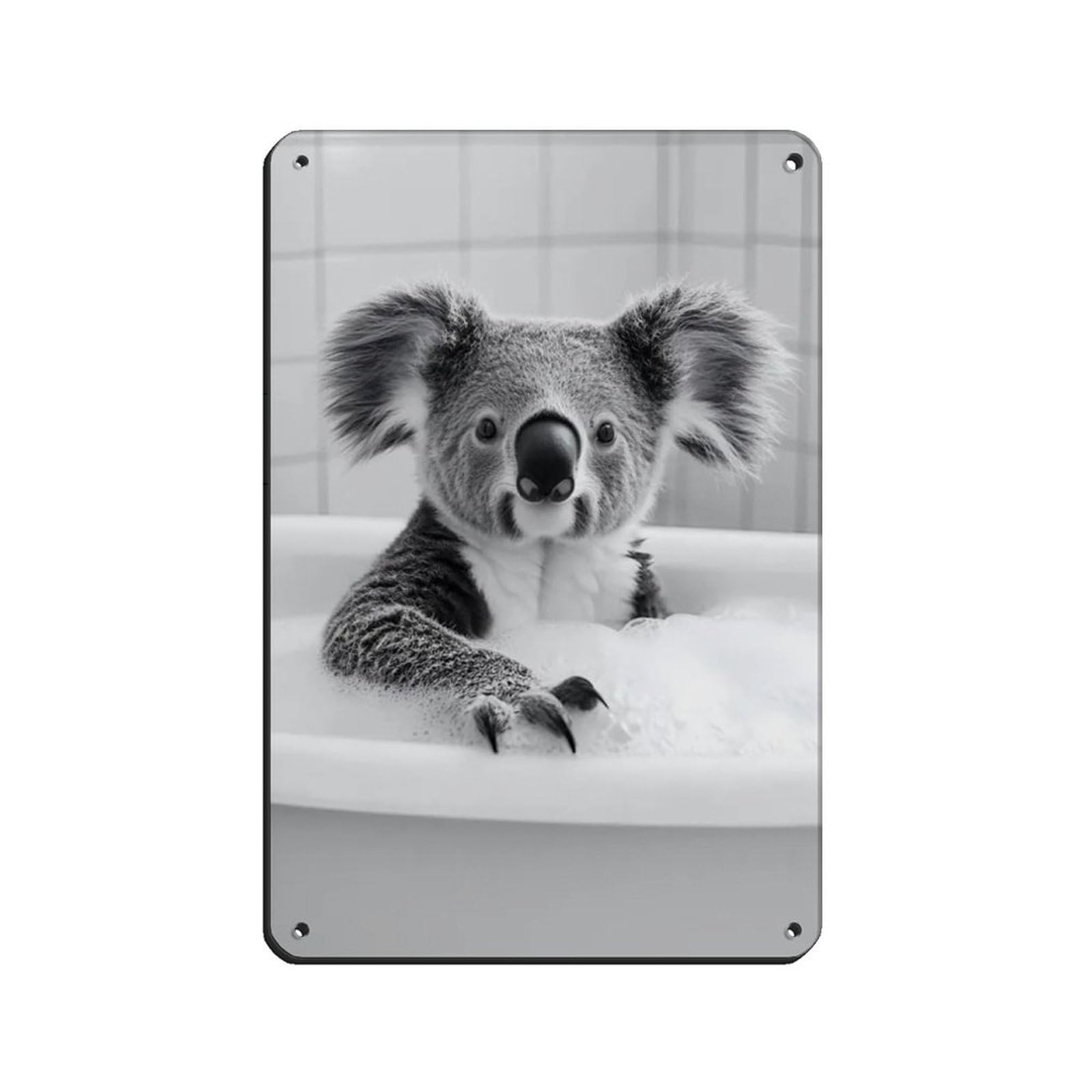 Koala in The Bathtub, Cute Bathroom Art Tin Sign Vintage Metal Pub Club Cafe Bar Home Wall Art Decoration Poster Retro 8x12inch(20x30cm)