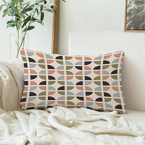 Funda de almohada lumbar decorativa para pared, círculo rosa, retro, mediados de siglo, moderna, de mediados de siglo, abstracto, geométrico, estilo