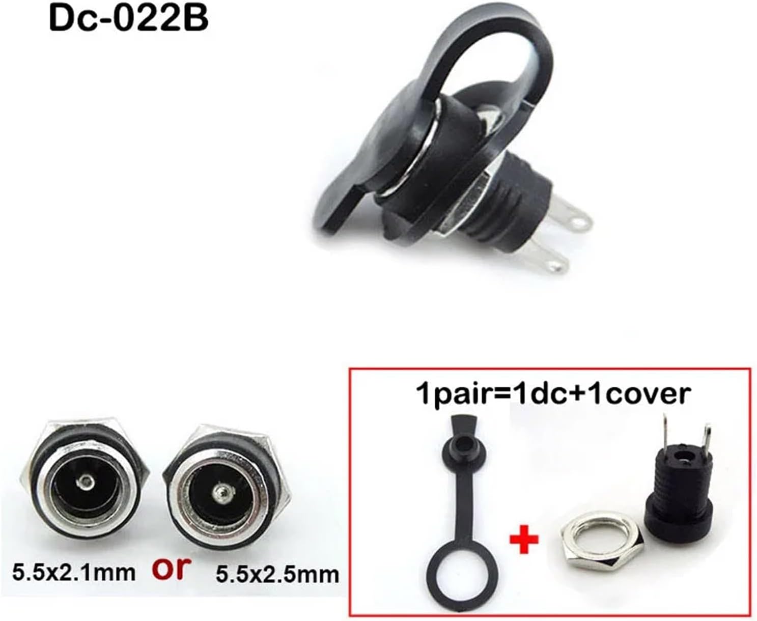DC 022 099 025M 5.5mmx2.1mm DC Male Female Angel 2.5mm Power Jack Socket Panel Mount Connector Metal 5.5 * 2.5 dustproof Cover(Type 3 1pair,5.5x2.1mm)